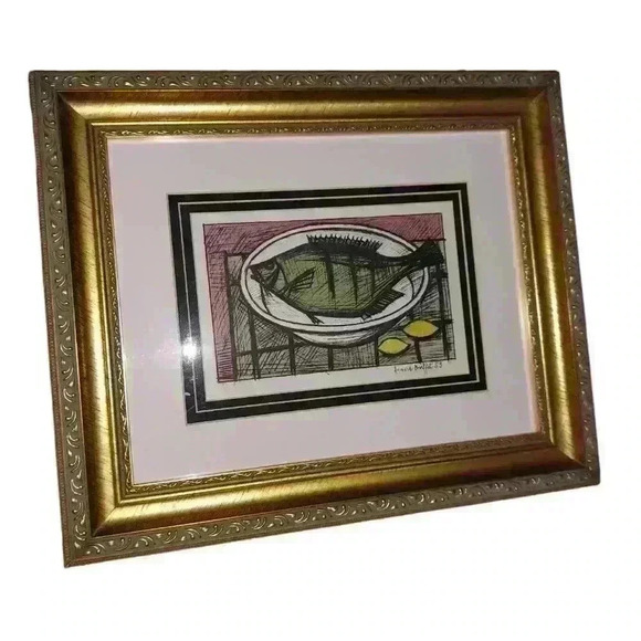 Bernard Buffet "A PLATE OF FISH" Framed Art - Picture 1 of 5